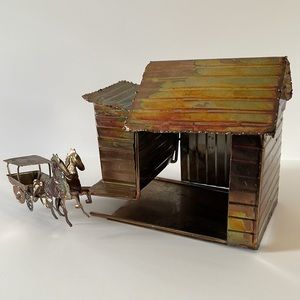 KTC Copper Barn Horse & Carriage Wind Up Music Box Plays King Of The Road